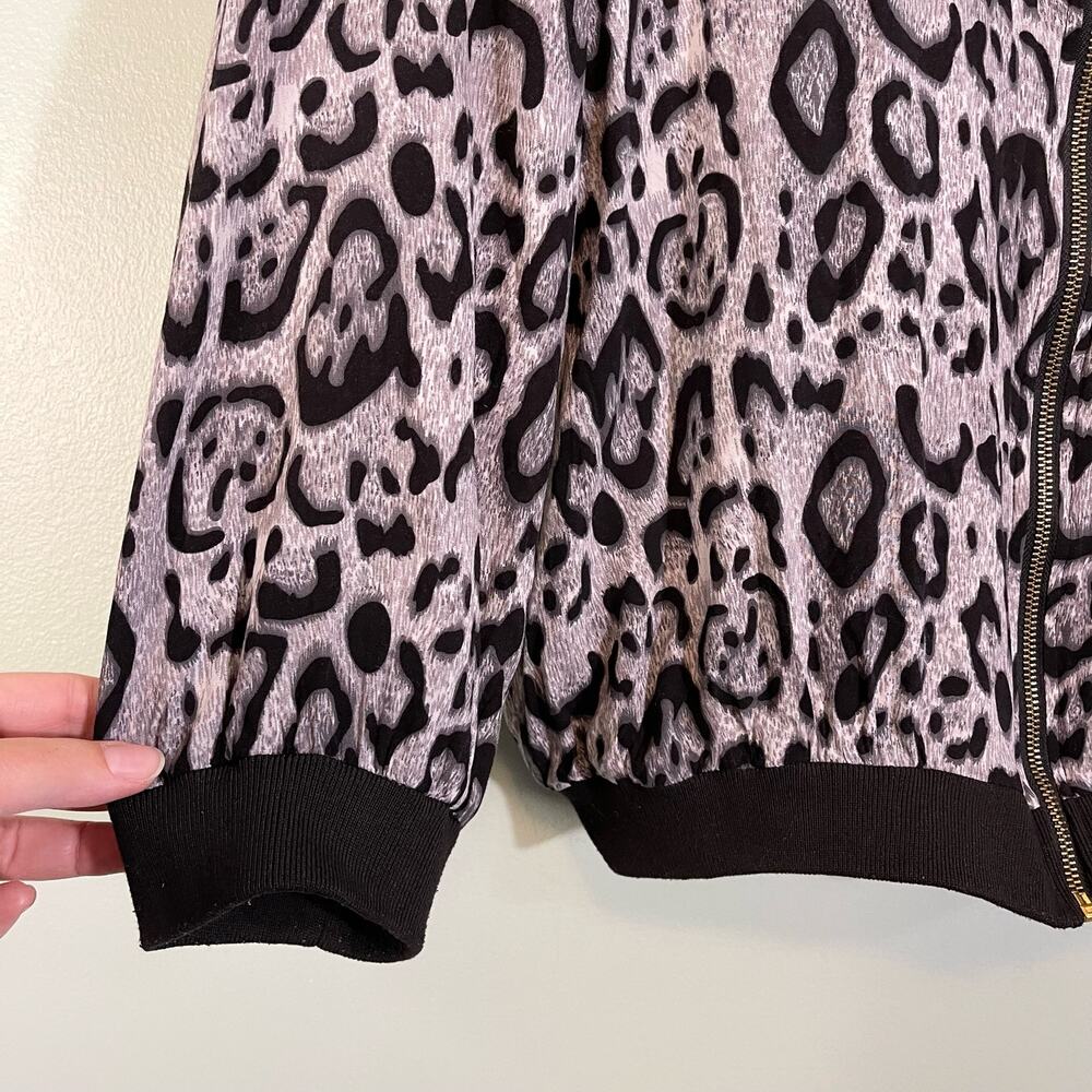 COC Bomber Jacket Womens 1XL Animal Leopard Print Full Zip Black Gray - Picture 7 of 9